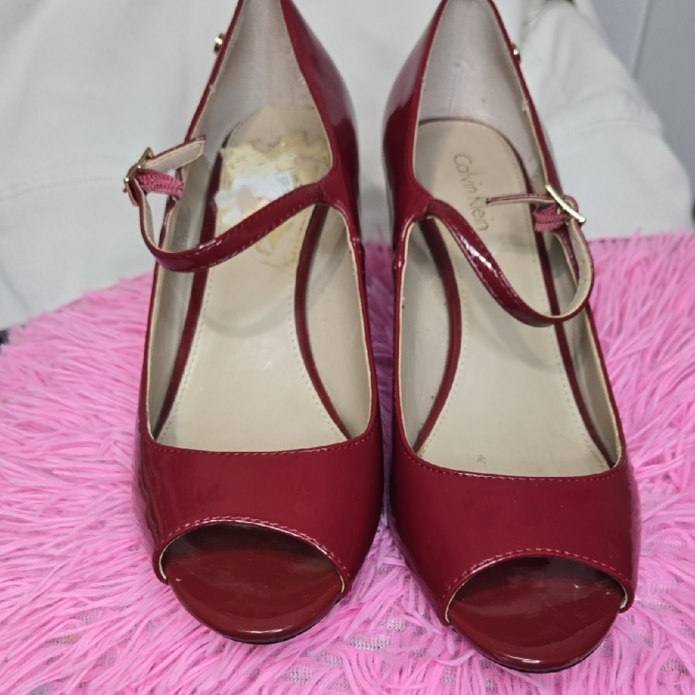 Calvin Klein Red Peep-Toe Heels with Mary Jane Strap
